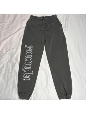 Youngla 256 Anthem Joggers Grey Embroidered Script Size Medium Cuffed RARE NICE
